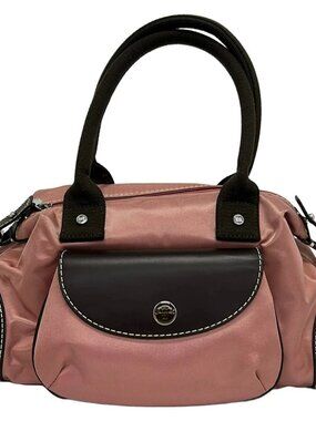 LANCEL Pink Dark Brown Nylon Leather Handbag